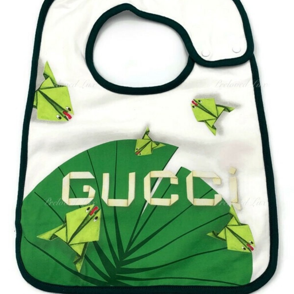 Authentic Gucci White/Green Baby Bib Infant